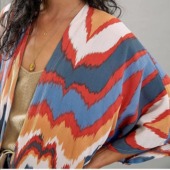 Multicolor Open Longline Three Quarter Sleeve Kimono Duster - Picture 9 of 15